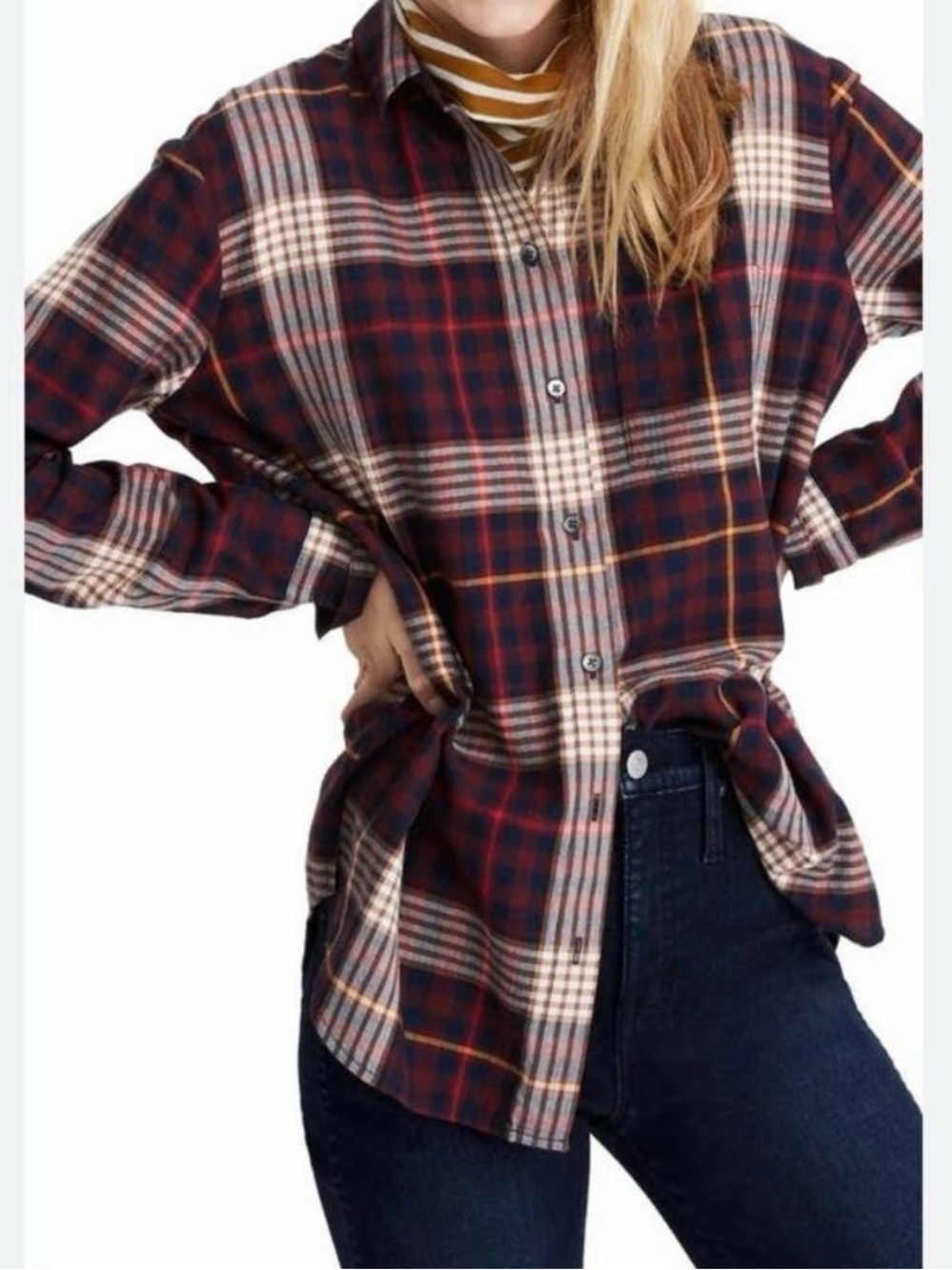 Madewell Women’s Small Oversized Ex-Boyfriend Rylan Plaid Button Down Shirt